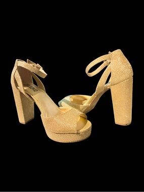 BRASH Gold Sparkly Metallic Platform Heels Block Heel Sandal Size 7.5